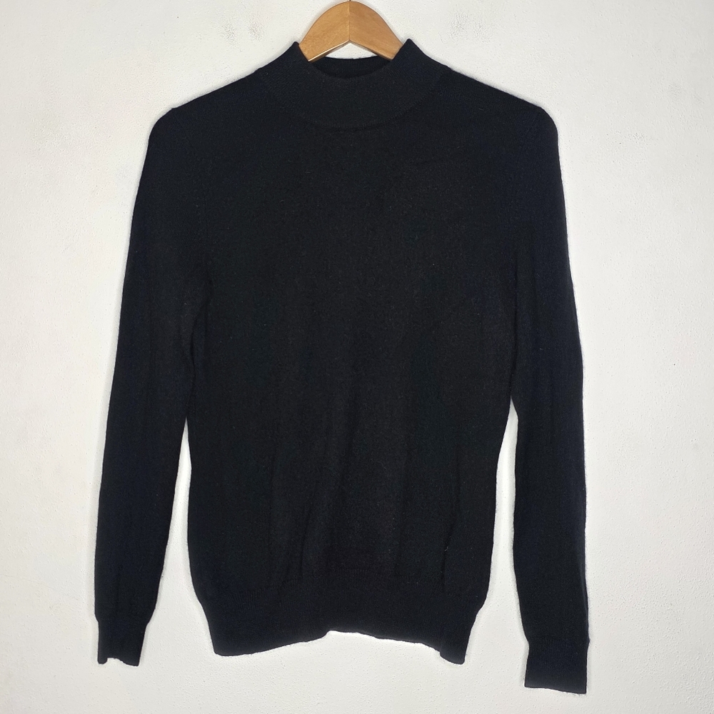 Prive 100% Cashmere Black Mock Neck Pullover Sweater Women's Large L